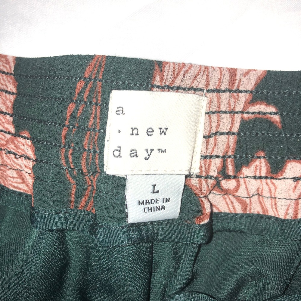 A New Day Green Pink Floral Pleated Midi Skirt Elastic Waist L RN17730 - Picture 7 of 11